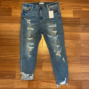 Ms. Cello High Rise Frayed Hem Distressed Crop Skinny Jeans - 18